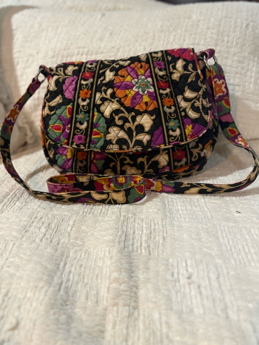 Vera Bradley Quilted Floral Crossbody in Black with Multicolor Accents SADDLEUP